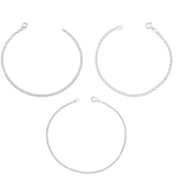 Kit 3 Pulseiras Feminina de Prata 925 Bismark Elo Português e Pipoca Diamantada