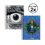 Kit 02 Cadernos Universitário 1 Matéria 80 Folhas Flow – Jandaia CAPA:Olho/Alien