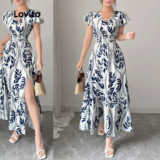 Lovito Vestido Boho com Estampa de Flores Abertura Frontal Macio e Confortável Primavera/Verão L145ED029