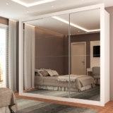 Guarda-Roupa Casal Luiza Diamantina 3 Portas de Correr 4 Gavetas Espelhado Branco – Panorama Móveis