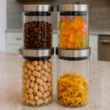 Conjunto 4 Potes Vidro 2x600ml 2x950ml Tampa Inox Belovidro