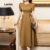 (Trendy) Lovito Vestido Elegante Marrom Primavera/Verão Com Laço Liso Para Mulheres L134ED167