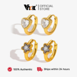 Vnox Feminino Meninas De Aço Inoxidável Simples Branco Zircão Pentagrama Coração Brincos De Argola Brilhante Hipoalergên