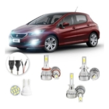 Lâmpadas Ultra Led Peugeot 308 20000lm Alto Baixo e Milha + Pingo Led