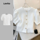 Lovito Blusa Elegante de Botões com Textura Na Frente Ideal para Primavera/verão Branca para mulheres L142ED157