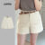 (New) Lovito Shorts Casuais com Botão  Lazer  Deslocamento  Primavera/verão  Shorts Brancos para mulheres L144AD198