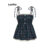 (Trendy) Lovito Top Casual Xadrez Com Babados E Gola Com Cadarço E Botão Regata De Verão Para Mulheres L104ED086