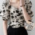 Lovito Blusa Casual com Franzido e Zíper Textura Boa Primavera/verão Blusa Preta e branca LBL26349