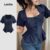 Lovito Blusa Boho Assimétrica Geométrica Primavera/verão Blusa Azulmarinho para Mulheres LBL27015