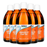 Kit 5x Ômega-3 Fish Oil Now Foods 500ml Sabor Limão Importado /Made in Usa