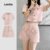 (New) Lovito Conjuntos de Shorts Elegantes com Botão  Conjunto Rosa de Primavera/verão para Mulheres L144AD171