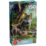QUEBRA CABEÇA LOBOS 150 PEÇAS GROW PUZZLE JOGO DIDÁTICO CÃO SELVAGENS BRINQUEDO FAMÍLIA SELVA CERVO