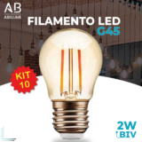 Kit 10 Lâmpada Filamento LED G45 2W E27 LUZ QUENTE 2,300K Âmbar Retrô Vintage 110V~220V Bivolt