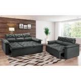 Conjunto de Sofá 3 e 2 Lugares Retrátil e Reclinável Cama inBox Compact 2,00×1,50m Velusoft Cinza