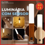 2-8 Luminária Portátil com Sensor de Movimento Led Moderno Textura Madeira Bastão com Ímã Bivolt