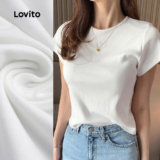 (New) Lovito Camiseta Casual Macia e Confortável Primavera/verão Camiseta Branca para Mulheres L143ED546