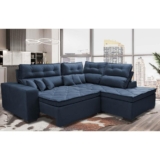 Sofá de Canto 2,60×2,36m Retrátil e Reclinável com Molas Cama inBox Platinum Direito Suede Azul
