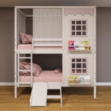 Beliche Casinha Reta 2 Janelas Escorregador Cortina Rosa