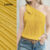 Lovito Blusa Boho Assimétrica com Laço Primavera/verão Amarela para Mulheres L142ED275