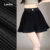(New) Lovito Shorts Casuais com Botão para Primavera/verão Shorts Pretos para mulheres L144AD052
