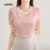 (New) Lovito Camiseta Elegante Colorblock Exquisito Deslocamento Primavera/verão Rosa Claro L143ED015