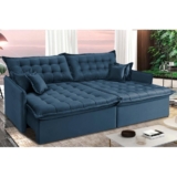 Sofá Sem Caixa Retrátil Reclinável 2,15m Cama inBox Versátil com Pillow Top e Molas Velusoft Azul