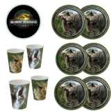 KIT FESTA JURASSIC  WORLD RECOMEÇO 8 PRATOS + 8 COPOS DESCARTÁVEL 200 ML PAPEL – FESTCOLOR