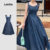 (New) Lovito Vestido Elegante de Jeans com Laços  Pregas  Primavera/verão  Vestido de Jeans Azul para Mulheres L142LD122
