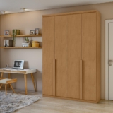 Guarda-Roupa Solteiro 100%MDF Alonzo 4 portas Amêndoa Clean