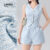 (Lovito Refine) Conjuntos Casuais de Shorts com Botões Juntos Primavera/verão Shorts Azul Shorts Conjuntos LR12E008