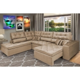 Sofa de Canto Retrátil e Reclinável com Molas Cama inBox Platinum Esquerdo 3,40×2,36 Suede Castor