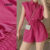 (New) Lovito Macacão Elegante com Bolsos Pregueado Primavera/verão Macacão Vermelho Rosado para Mulheres L150ED008