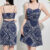 Lovito Vestido Boho Franzido com Gola Vazada Ajustado Primavera/verão Vestido Azul escuro L137ED787