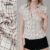 (New) Lovito Blusa Casual de Botões Linha de Estrutura de Blusa de Primavera/verão Marrom para mulheres L144AD020