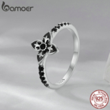 Bamoer 925 Sterling Sliver Ring Flower Jóias De Moda Preta Para Mulheres