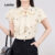 Lovito Blusa Casual de Renda com Laço e Babado para Primavera/verão  Blusa Off White para Mulheres L138AD1198