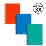 Kit Com 03 Cadernos 10 Matérias Unissex Stiff -Jandaia COR:LARANJA+AZUL+VERDE