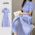 Lovito Vestido Feminino de Primavera/verão Azul Casual com Cinto Botões Frontais Textura suave L137LD402