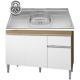 Balcão de Cozinha com Pia Inox 120cm Tatiane Amêndoa/Branco – AJL Móveis