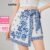 (Trendy) Lovito Shorts Boho Floral Falso 2 Em 1 Shorts Para Mulheres L113MD291