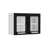 Armário Aéreo p/ Cozinha Evidence 7006 2 Portas c/ Vidro 80cm Branco/Preto – Bertolini