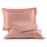 Kit Cobre Leito Colcha Queen 3 Peças Matelado PomPom 300 Fios Com Porta Travesseiro