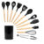 Kit 11 utensílios de cozinha de silicone com cabo de madeira e suporte – Tud