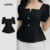 Lovito Blusa Elegante de Pérolas com Espinhos Primavera/verão Blusa Preta para Mulheres L143ED366
