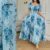 Lovito Vestido Boho Retrô com Franzido e Barra de Babados Vestido Azul Primavera/verão para mulheres LBL27221