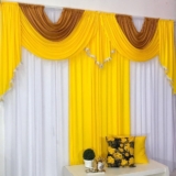 Cortina Mayara Varão Duplo Malha e Franja 3,00m x 2,60m Sala Quarto – Amarelo Mostarda Branco
