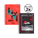 Kit 02 Cadernos Universitário 15 Matérias 240 Folhas Flow – Jandaia CAPA:NewYork/Japão