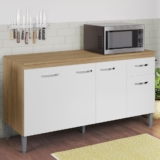 Balcão de Cozinha com Tampo 150cm Gabriela Amêndoa/Branco   – AJL Móveis