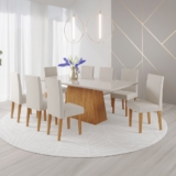 Mesa de Jantar 8 Lugares Bariloche com Vidro Mel/Off White/Marim – Panorama Móveis