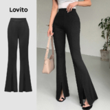 (Hot) Lovito Calça Elegante Calça Frontal Dividida Lisa Para Mulheres L95ED030